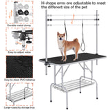 Yaheetech 46'' Pet Grooming Table for Large Dogs Adjustable Height Portable Trimming Table Drying Table w/Arm/Noose/Mesh Tray Maximum Capacity Up to 265Lb, Black Yaheetech