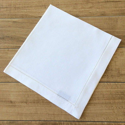 White Linen Hem Stitch Dinner Napkins - Set of 12 20"x20"-Ladder Hem Stitch 100% Linen Cloth Napkins-Super Value Bulk 12 Pack