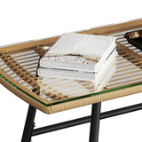 Yaheetech 4 Piece Patio Furniture Set, Outdoor Wicker Conversation Sets, Boho Loveseat & 2 Armchairs with Cushion and Pillow, Glass Top Table for Backyard, Porch, Balcony, Deck - Tan/Cream Yaheetech