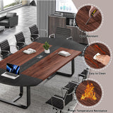 MaverickFurni 8FT Conference Table, Walnut and Black Conference Room Table Curved for Office with Rectangle Grommet, Modern Meeting Table for Office MaverickFurni