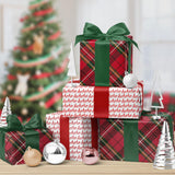 BIOBROWN Reversible Christmas Wrapping Paper - 17 Inch X 33 Feet (46.7 sq. ft. ttl.) - Red Tartan Plaid and HOHO Design Perfect for Xmas, Party, Holiday Gift Wrap BIOBROWN
