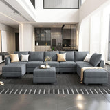 HONBAY Modular Sectional Sofa with Storage Reversible Sectional Modular Sofa Couch with Ottomans U Shaped Sectional Couch for Living Room, Bluish Grey HONBAY