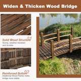 HOMEDIARY Fir Wood Garden Bridge, Outdoor Stained Finish Arc Footbridge Walkway with Double Safety Railings, Decorative Pond Bridge Landscaping for Backyard Farm Garden Creek Pond Decor, Carbonized HOMEDIARY