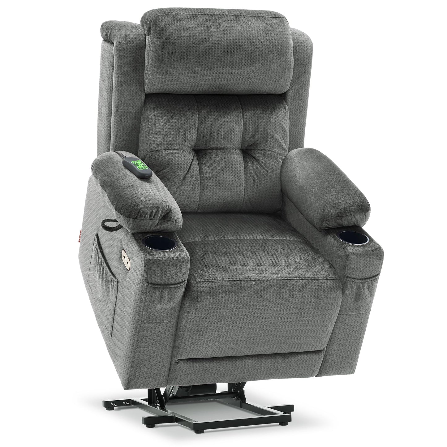 MCombo Medium Dual Motor Power Lift Recliner Chair with Massage and Heat for Elderly People, Adjustable Headrest, Infinite Position, USB Ports, Fabric 7661 (Grey, Medium)