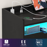 OTUTUMUS 6 Drawer Dresser for Bedroom with Charging Station & LED Light, 47.2" Black 6 Drawer Dresser with 2 Pull-Out Tray, Wood Dresser Organizer for Living Room/Closet/Hallway OTUTUMUS