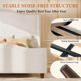 koorlian Queen Bed Frame Chenille Upholstered Platform Bed with Headboard and Footboard, 51" High Deep Tufted Wingback Sleigh Upholstered Bed, Modern Retro Minimalist Style, Easy Assembly, Cream koorlian