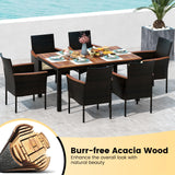KOTEK Outdoor Dining Set for 6, PE Rattan Wicker Patio Furniture Set with Wood Table & Cushioned Armchairs, 1.96'' Umbrella Hole, Patio Table and Chairs Set for Garden, Backyard, Balcony, Poolside KOTEK