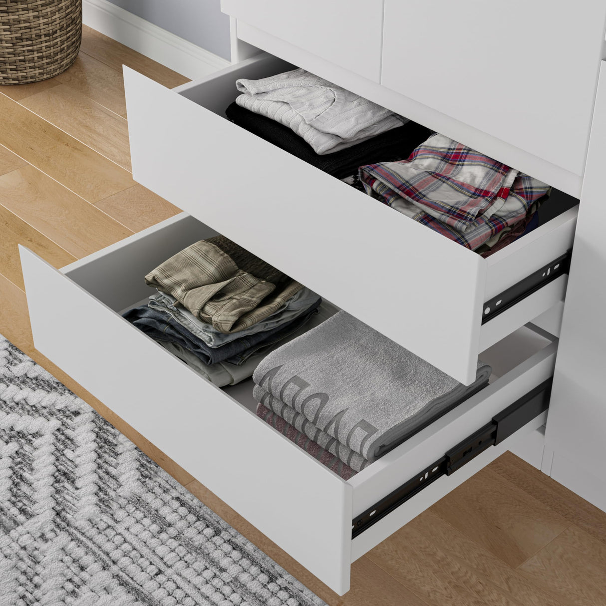 Mekminop Armoire Wardrobe Closet with Doors and Drawers, 4 Door 2 Drawers White Bedroom Armoires Wooden Wardrobe Storage Cabinet 20.39" D x 63" W x 78.74" H Mekminop