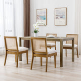 BESTANO Rattan Dining Chairs Set of 4 Natural Wooden Dining Room Chairs Rectangle Cane Country Kitchen Chairs Linen Upholstered Dining Chairs, Cream BESTANO