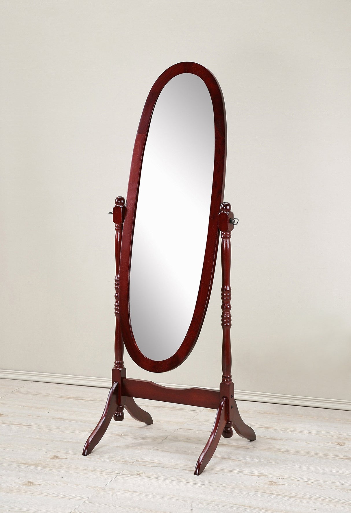Roundhill Furniture Traditional Queen Anna Style Wood Floor Cheval Mirror, Cherry Finish Roundhill Furniture