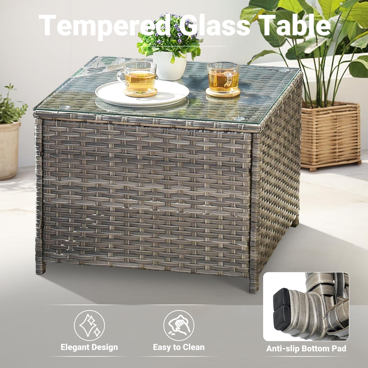 ovios Patio Furniture Set 6-Pieces Outdoor Wicker Sofa Couch with Glass Table Comfy Cushions Rattan Conversation Set for Backyard Deck Porch, Denim Blue ovios