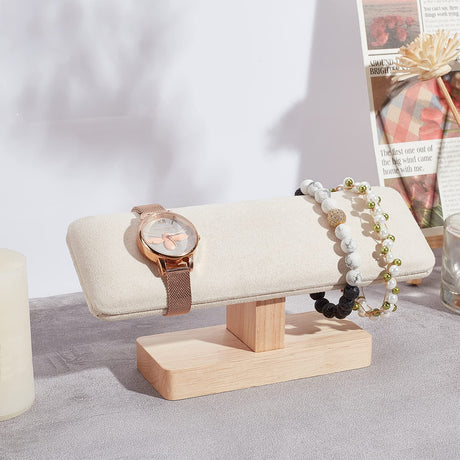 NBEADS Wooden Watch Display Stand, T-Bar Bracelet Holder Faux Suede Jewelry Organizer Holder Removable Bangle Pendants Anklet Tower Rack for Home Use, Retail Display Selling Gainsboro, 7.6x1.9x3.5inch NBEADS