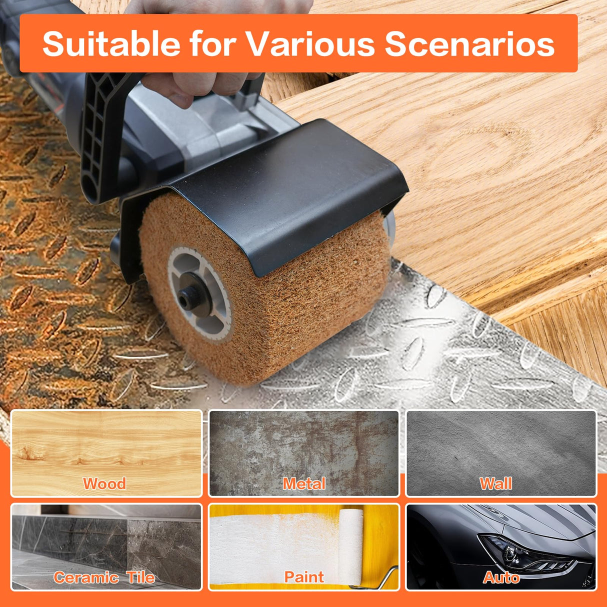 MAXXT Burnishing Polishing Machine, 1300w Surface Conditioning Tool, 6 Speed Variable 3200RPM Motor Drum Machine Grinder, Handheld Electric Stainless Steel Polisher With 3 Polishing Wheels MAXXT