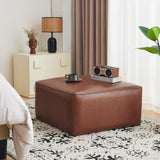 Christopher Knight Home Faux Leather Ottoman Footstool, Square Pouf Poufee Footrest Ottoman Large Seat, Modern Side Table for Living Room Bedroom Home Decor Gifts, Light Brown 30" Christopher Knight Home