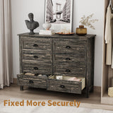 Rustic 8 Drawer Dresser for Bedroom, Modern Farmhouse Wood Dresser with Vintage Black Antique Handle, Double Dresser and Chest of Drawers for Hallway 8 Drawer Dresser, Rustic Brown Oak HOUROM