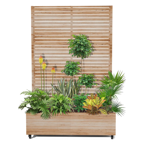 15.7"×70.9"×47.2" Metal Raised Garden Bed with Trellis and Wheels - Tall Trellis Planter Box for Climbing Plants, Vegetables & Vines - Outdoor Privacy Planters for Patio (Acacia Wood Grain) TOAOTBNBO