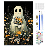 DOMROM Framed Paint by Numbers Kit for Adults Beginners with Wooden Easel, Halloween Ghost Paint by Number Kit on Canvas, DIY Oil Painting Kits for Home Wall Decor Gift 8x12in DOMROM