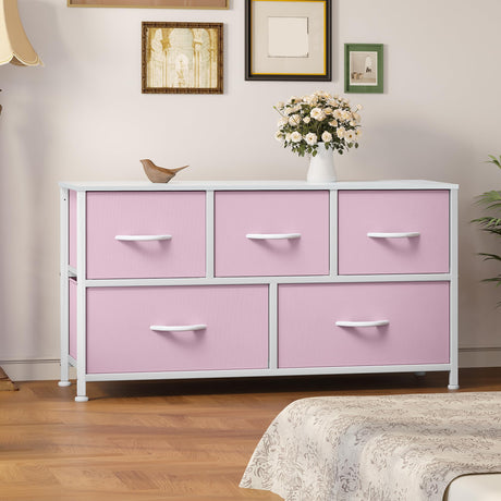 YITAHOME Wide Storage Tower with 5 Drawers - Fabric Dresser, Organizer Unit for Bedroom, Living Room, Closets YITAHOME