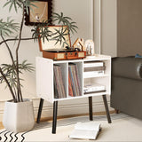 UODERS Record Player Table, Mid-Century Record Player Stand with Vinyl Storage Hold Up to 150+ Albums, Vinyl Record Cabinet with Adjustable Shelves, Wood Turntable Stand for Music Living Room (White) UODERS
