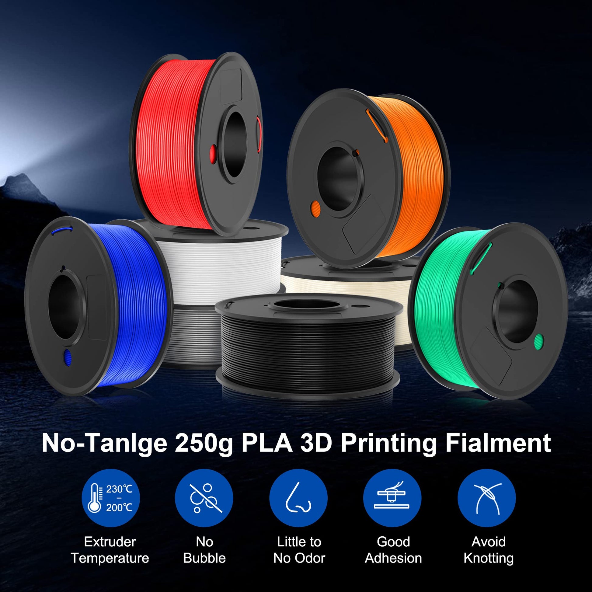 SUNLU 250g PLA Filament 1.75mm Bundle,3D Printer Filament Bundle Multicolor, Neatly Wound PLA Filament, Individually Vacuum Packed,250g Spool,8 Rolls,Black+White+Grey+Transparent+Red+Blue+Ora - WoodArtSupply