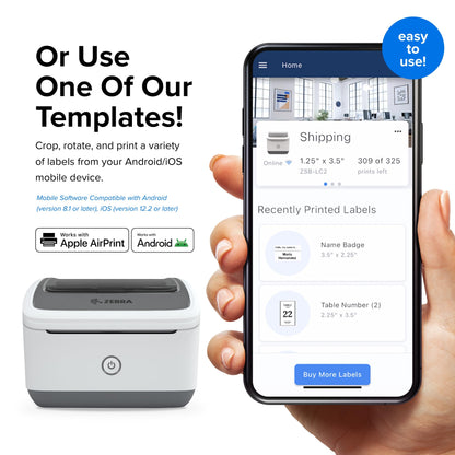 ZEBRA ZSB Series Thermal Label Printer 4" 300 dpi, Wi-Fi Printing, Supports UPS/USPS/FedEx, Barcodes, Custom & Shipping Labels, Print Anywhere, 4x6 Home & Office Shipping Label Printer