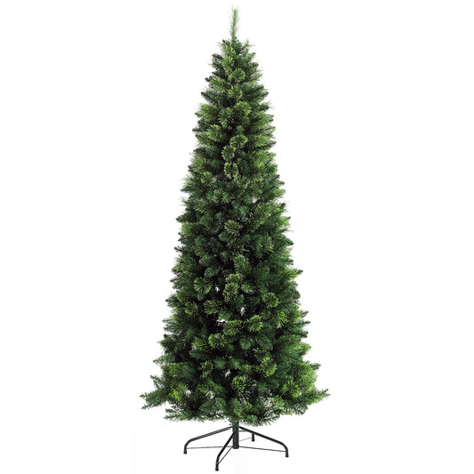 HOMCOM 6ft Tall Pencil Artificial Christmas Tree Holiday Décor with 618 Branches, Auto Open, Steel Base, Pine Needles, Green