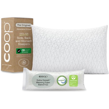 Coop Home Goods Original Adjustable Pillow, Queen Size Bed Pillows for Sleeping, Cross Cut Memory Foam Pillows - Medium Firm Back, Stomach and Side Sleeper Pillow, CertiPUR-US/GREENGUARD Gold Coop Home Goods