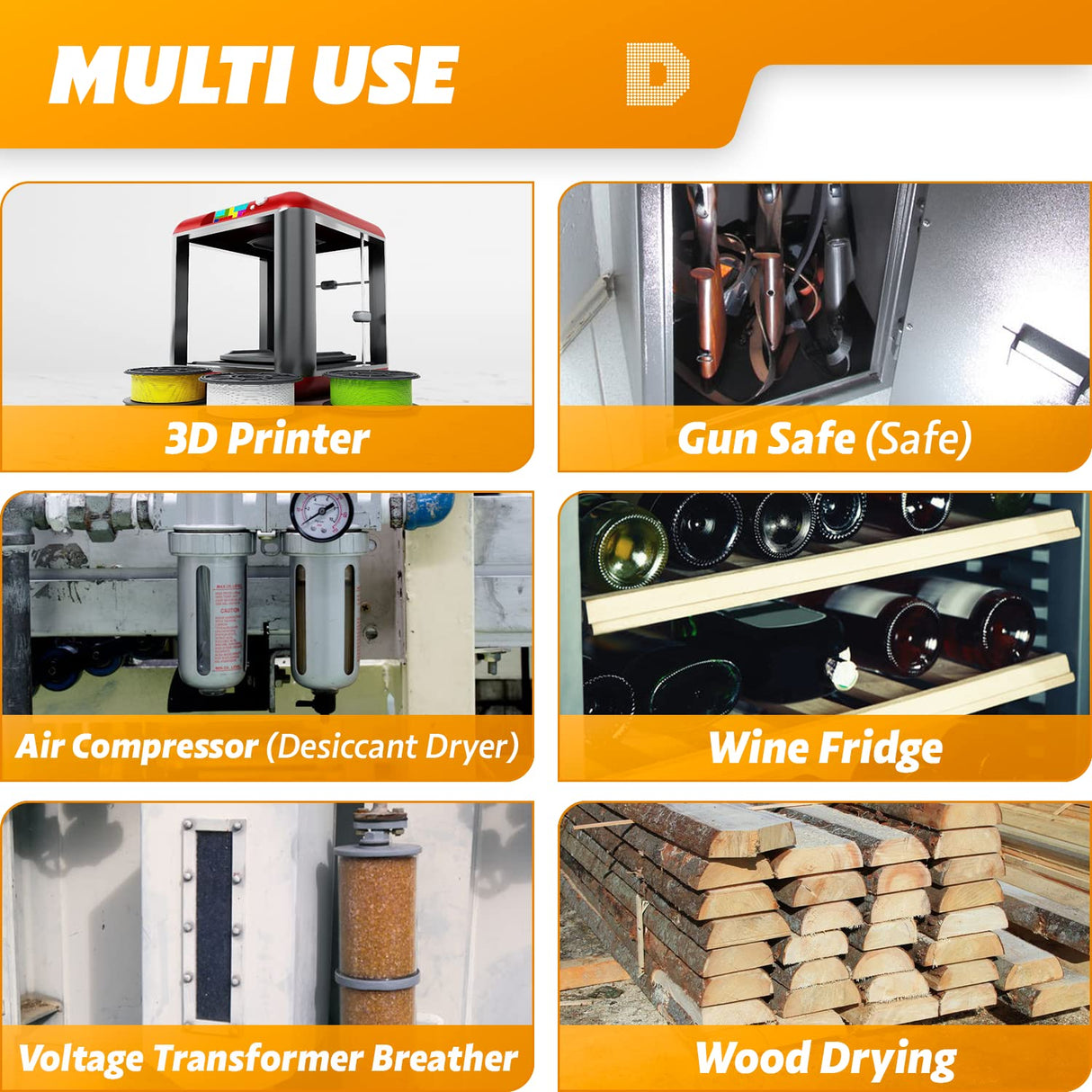 Dry & Dry" [1 Quart Premium Orange Indicating Silica Gel Desiccant Beads(Industry Standard 3-5 mm) - Rechargeable Silica Gel Beads(2 LBS) Dry & Dry