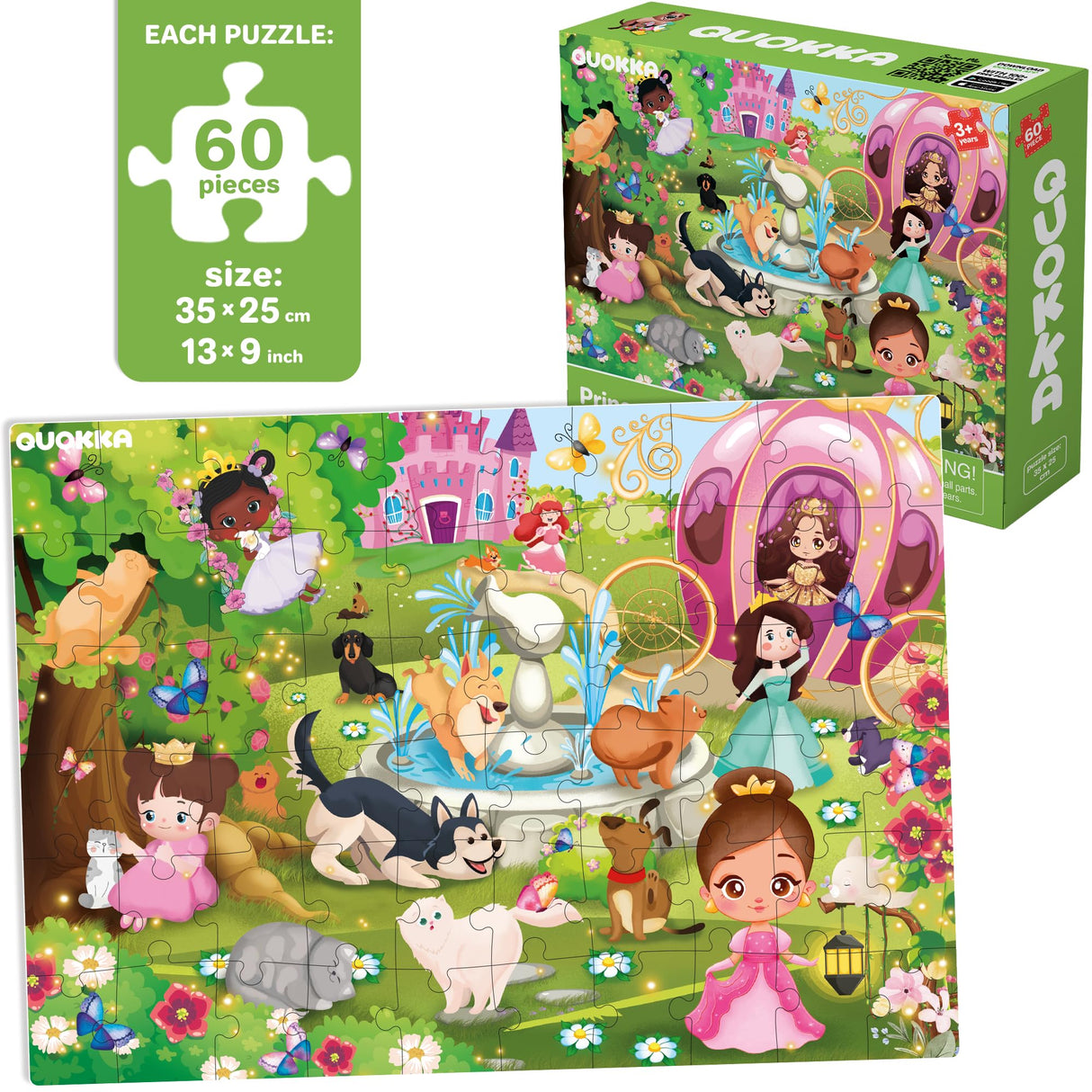 QUOKKA Puzzles for Kids Ages 4-6 - Set of 4x60 Jigsaw Puzzles for Toddlers 3-5 - Unicorn Princess Animals Toys for Children 6-8 yo - Gift Educational Game for Boys & Girls QUOKKA