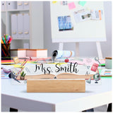 Acrylic Desk Name Plate Personalized with Wooden Base - 28 Backgrounds - Custom Name Plate for Desk, Office Decor, Teacher Appreciation Gifts Brd Gifts