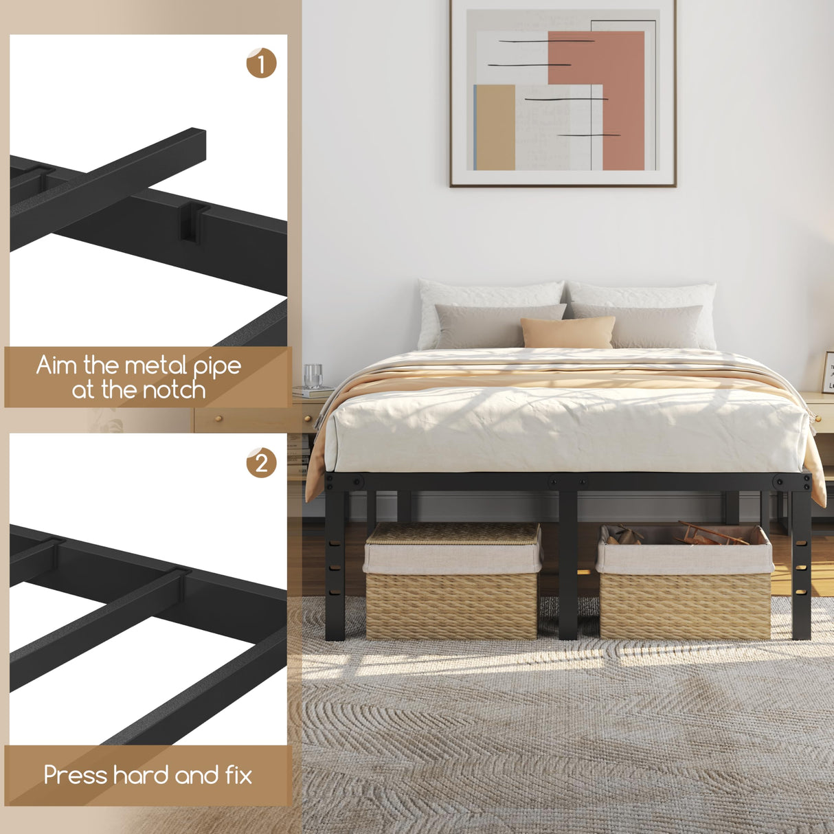 Yaheetech 18 Inch Full Bed Frames Heavy Duty Metal Platform Bed with Under Bed Storage, No Box Spring Needed, Easy Assembly, Sturdy Steel Slat Support, Black Yaheetech