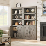 GAOMON Farmhouse Bookcases with Doors, 5 Tier Bookshelf with Storage, 70 inch Tall Bookshelf and Bookcase, Wooden Storage Cabinet for Living Room, Home, Office, Bedroom (Grey) GAOMON