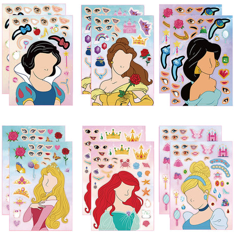 Make Your Own Princess Toys Stickers Sheet, 12 Pcs Make a Face Stickers for Kids, Themed Princess Birthday Party Favors Kids Crafts Party Supplies MaoMaoCha