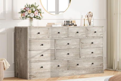 GarveeHome 12 Drawer Dresser for Bedroom, 61 Inch Wood Dresser with Power Outlet, Wide Chest of Drawers for Living Room, Hallway, Tall Dressers with Smooth Metal Rail, Large Storage, Antique Oak Garveehome