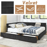 MWrouqfur Velvet Corner Bed Frame Full, Upholstered Corner Daybed with Drawers, Full Size Day Bed Frame with Storage, Classic Tufted Design, Reversible Left Or Right (Black, Queen) MWrouqfur