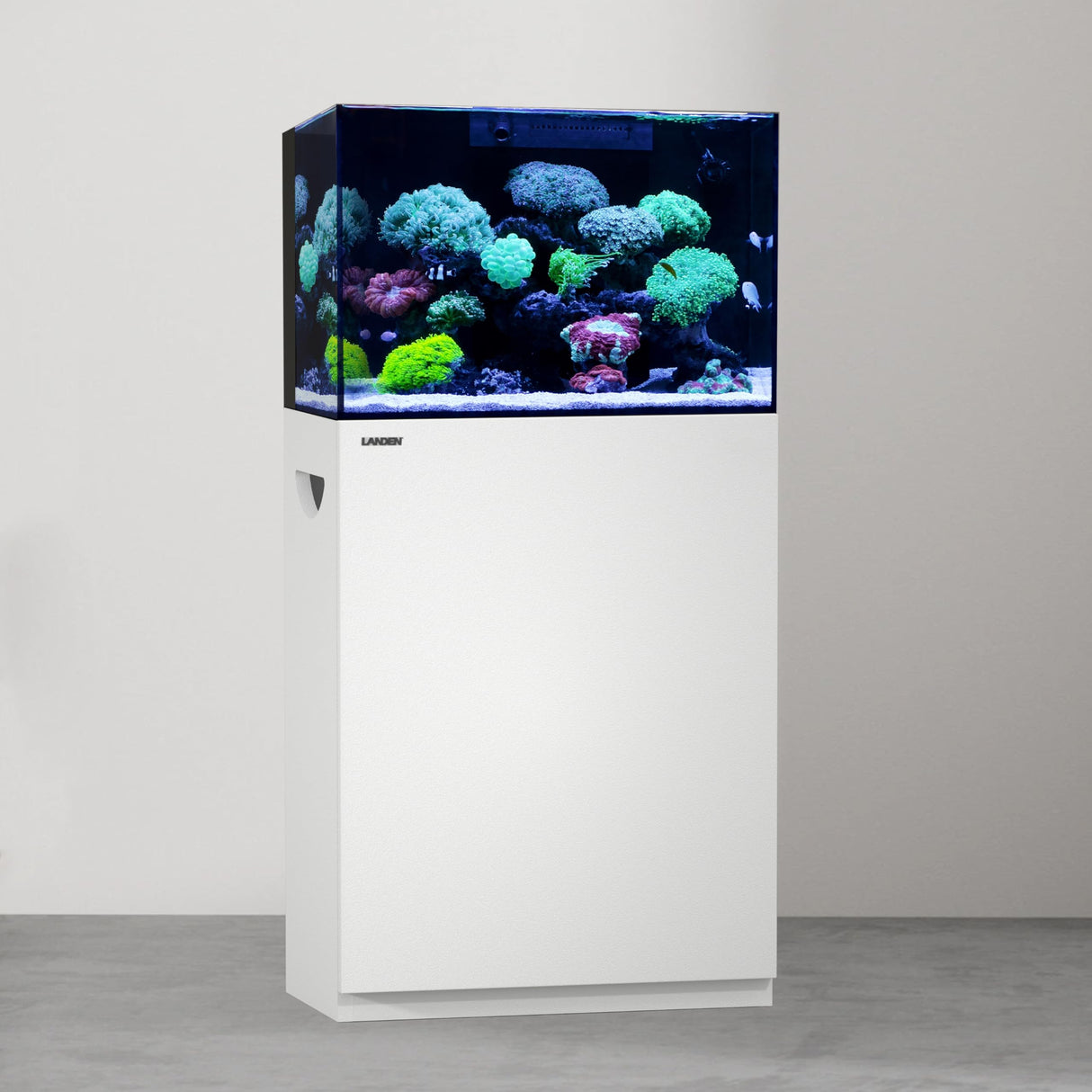 LANDEN Aquarium Wooden Stand and Cabinet for up to 30 Gal Tank, Fish Sea Salt Water Tank Stand, Nano Foam Leveling Mat Included, W23.6xD17.7xH31.49in,Wooden Matte White Painted (Stand Only) LANDEN