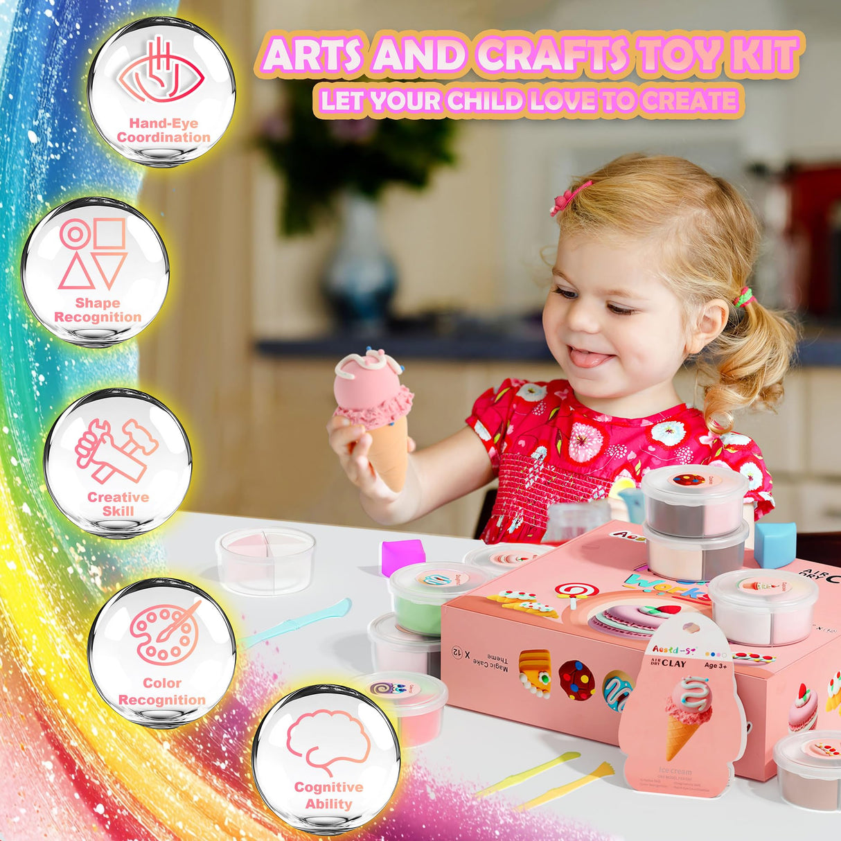 Air Dry Clay Kit - Cake Themed, Modeling Clay for Kids, DIY Model Magic Clay with Sculpting Tools and Tutorials, 12 Boxes Molding Clay, Ultra Light, Soft & Non-Sticky, Arts and Crafts Gift for Kids Aestd-ST