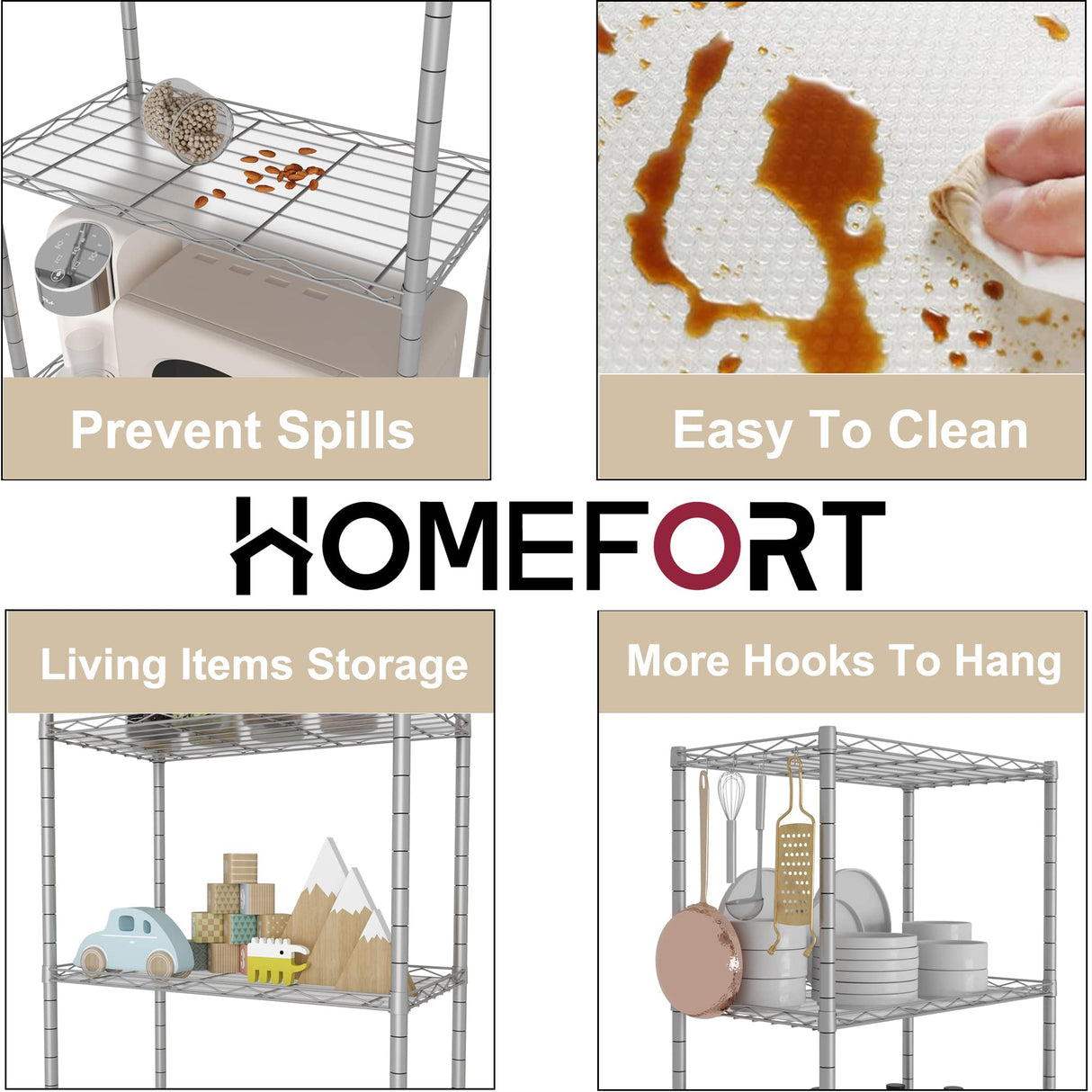 HOMEFORT 5-Shelving Unit, Adjustable Wire Shelving, Metal Wire Shelf with Shelf Liners and Hooks for Kitchen, Closet, Bathroom, Laundry,Sliver,21" W x 11" D x 59" H HOMEFORT