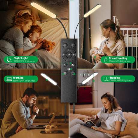 Yikuneng Dimmable LED Floor Lamp, Super Bright Reading Lamps Floor Standing lamp with Remote & Touch Control, Stepless Dimming & 2700K-6500K Color Temperature, for Living Room Bedroom Office, Black Yikuneng
