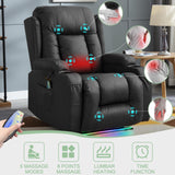TUNYI Power Recliner Chair with Massage & Heat, Faux Leather Reclining Sofa with LED Light, Home Recliner Theater Seating with USB Port/Lumbar Pillow/Cup Holder/Side Pocket (Black, 1PC) TUNYI