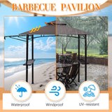 Burbell 5 x 11'grill Gazebo with Extra Shadow with 33ft Outdoor String Lights, Outdoor BBQ Grill Canopy with Extra Side Awnings and LED Lights with 40 Bulbs Waterproof for Patio Party Backyard (Brown) Burbell
