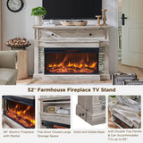 RedLemon Electric Fireplace with Mantel, 3-Sided Glass Farmhouse TV Stand with Fireplace for TVs up to 65", 52" Media Entertainment Center Console with Storage for Living Room, Antique Brush White RedLemon