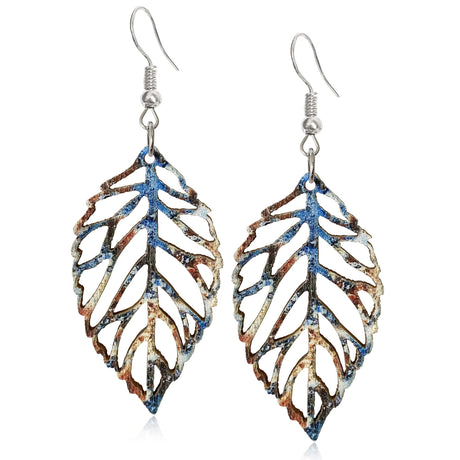 Handmade Bohemian Colorful Nature Wooden Leaf Dangle Drop Earrings Ethnic African Vintage Lightweight Boho Hollow Wood leaf Hook Earrings for Women Unique Geometry Jewelry (Colorful 2) Hanavigar