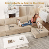 CAODOC Modular Sectional Sofa, 130.7 Inch U Shaped Couch Set for Living Room, 4-Seater Comfy Cloud Couches with Two Movable Ottoman, DIY Combination, Plush Corduroy, Beige CAODOC