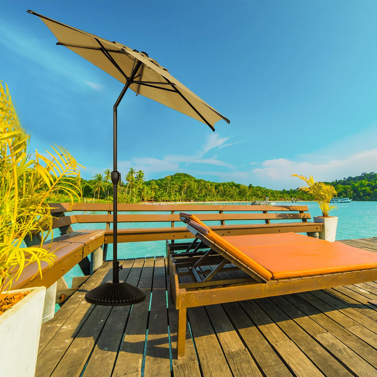 Abba Patio 7.5FT Lyon Outdoor Patio Umbrella Outdoor Table Umbrella with Push Button Tilt and Crank Market Umbrella 6 Sturdy Ribs UV Protection Waterproof for Garden Deck Backyard Pool Tan Abba Patio