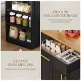 DWVO Large Kitchen Island with Trash Can Storage Cabinet, 53 Inch Portable Kitchen Island with Storage, Long Rolling Island Table Cabinet for Kitchen on Wheels for 13 Gallon Garbage Bin, Black DWVO