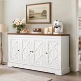 YITAHOME Sideboard Buffet Cabinet with Storage, 59" Buffet Storage with 4 Doors, Modern Farmhouse Coffee Bar Station Wood Kitchen Table with Adjustable Shelves for Kitchen, Living Room (White) YITAHOME