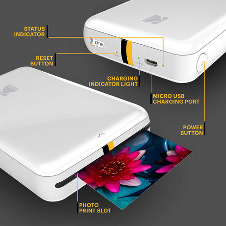 KODAK Step Instant Smartphone Photo Printer - Portable Mini Color Wireless Mobile Printer - Zink 2x3” Sticky-Back Photos - Bluetooth Compatible with iOS & Android Devices - Fun Editing App - White KODAK
