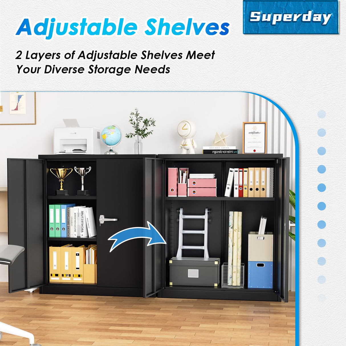 Superday 36" Locking Garage Storage Cabinet, Black Metal Storage Cabinet with Locking Doors and Adjustable Shelves, Steel Lockable Cabinets, Tool Cabinets for Home Office Garage School Superday