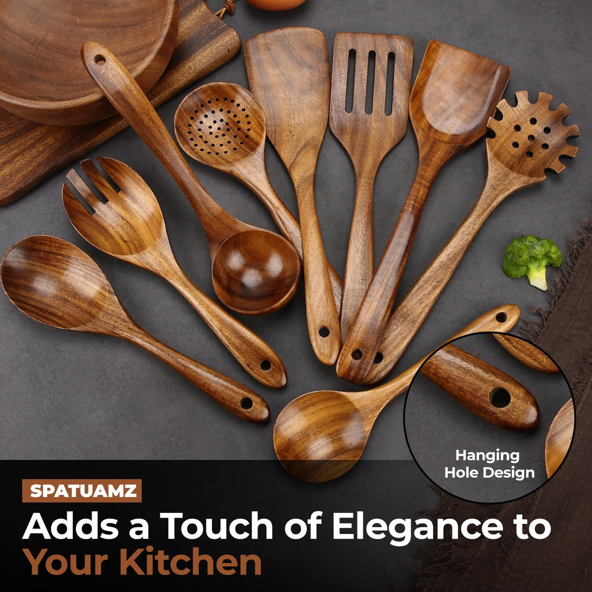 Natural Teak Wooden Kitchen Utensil Set, Handmade Wooden Utensils for Cooking, Premium Wooden Spoon and Spatula Set for Any Kitchen SPATUAMZ